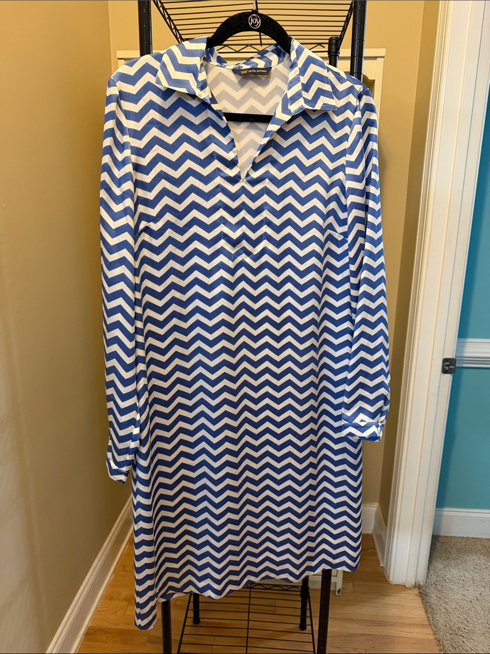 Brooks Brothers Blue and White Chevron Long-Sleeve Dress